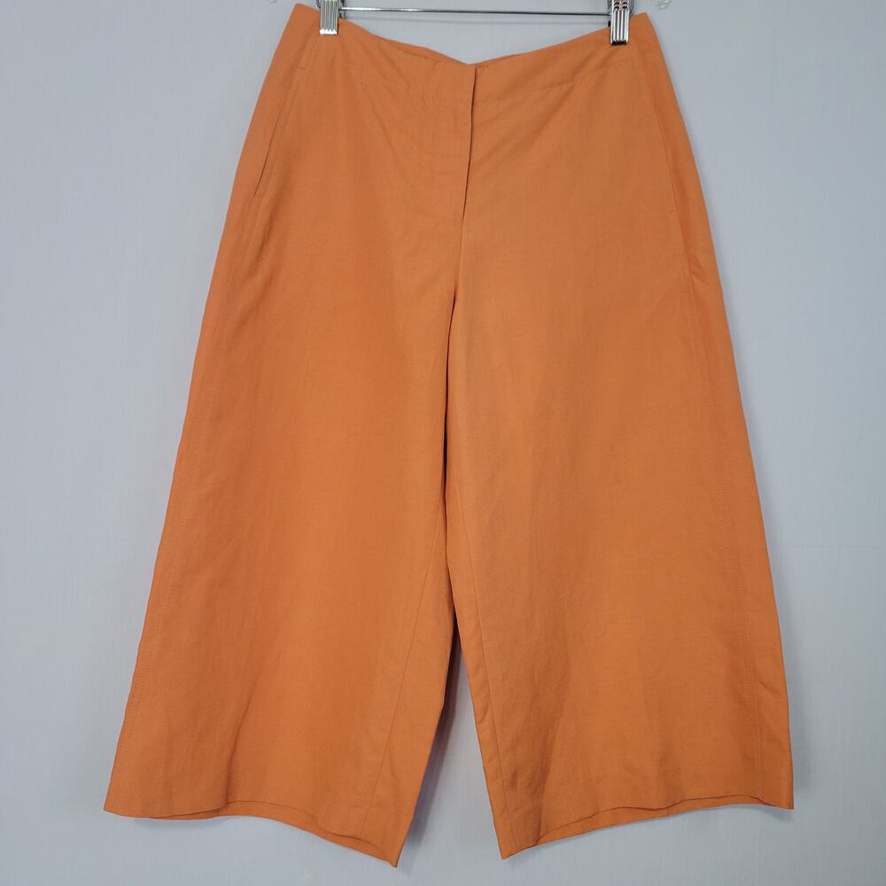 Lafayette 148 Silk Linen Blend Wide Leg Culotte Pants sz 4 Tangerine Coastal New